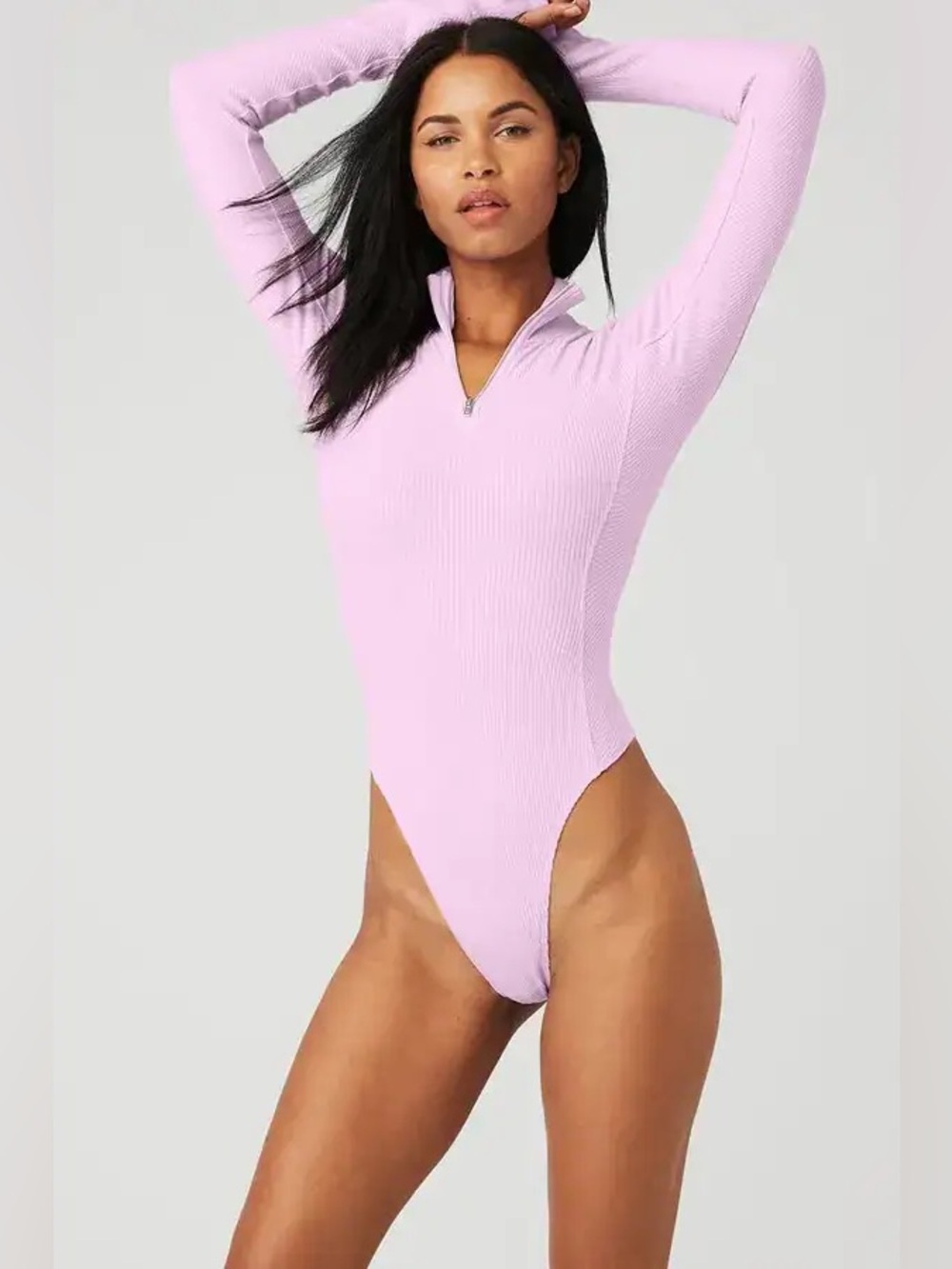 ALO YOGA Rise-Up Long-Sleeve Bodysuit Top Sugarplum Pink Size Small